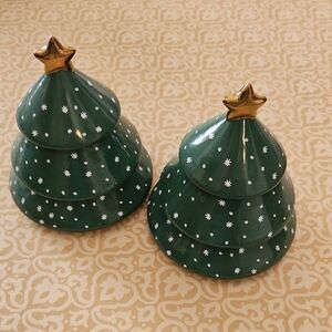 Green Ceramic Christmas Tree Decor with Gold Star